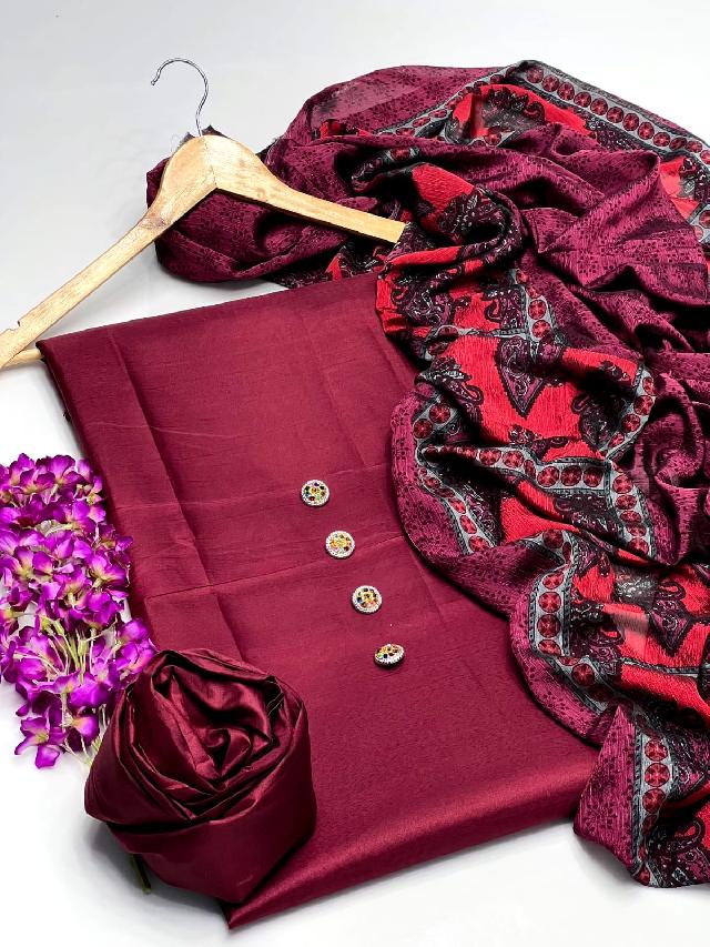 Digital Chiffon Carib  Dupatta  Qatan Silk Shirt and Trouser