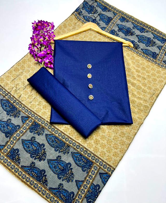 Digital Chiffon Carib  Dupatta  Qatan Silk Shirt and Trouser